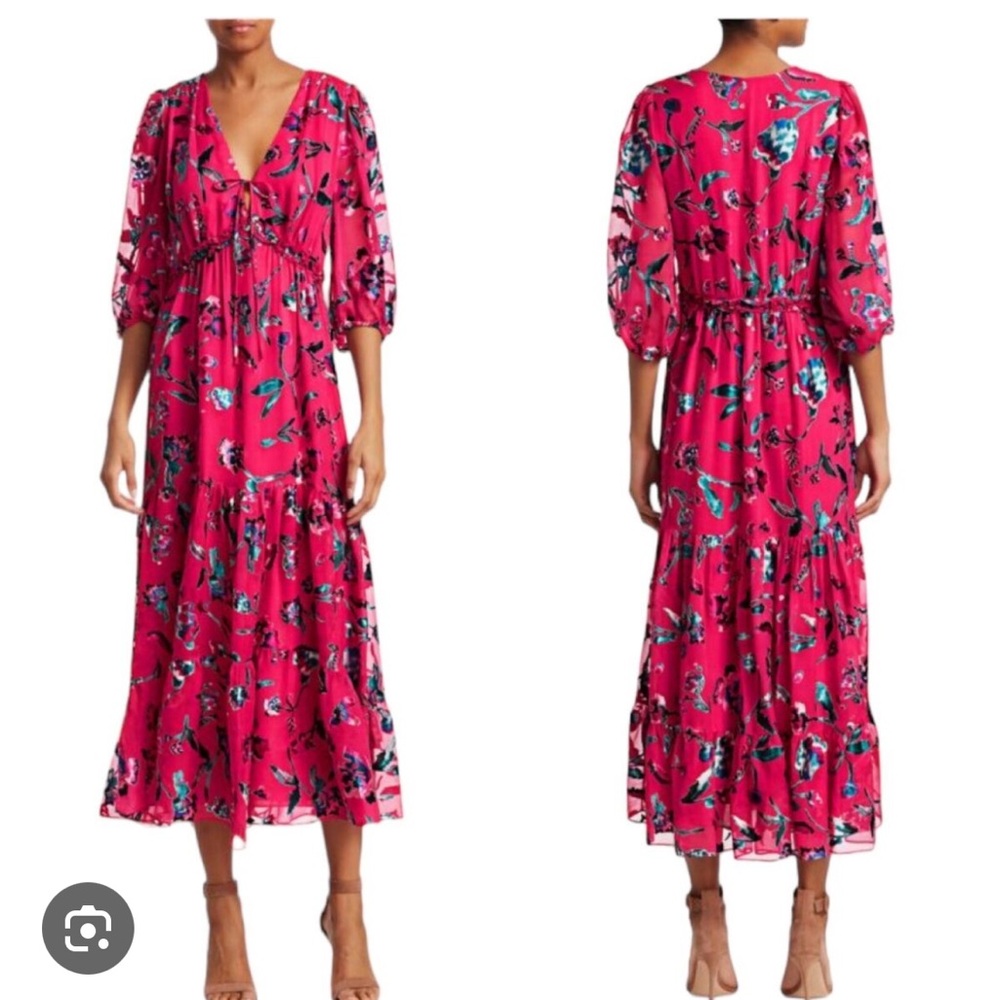 Tanya Taylor silk blend Dulce floral hot pink midi dress